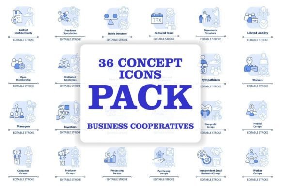 Explore Business Cooperatives Blue Concept Icons